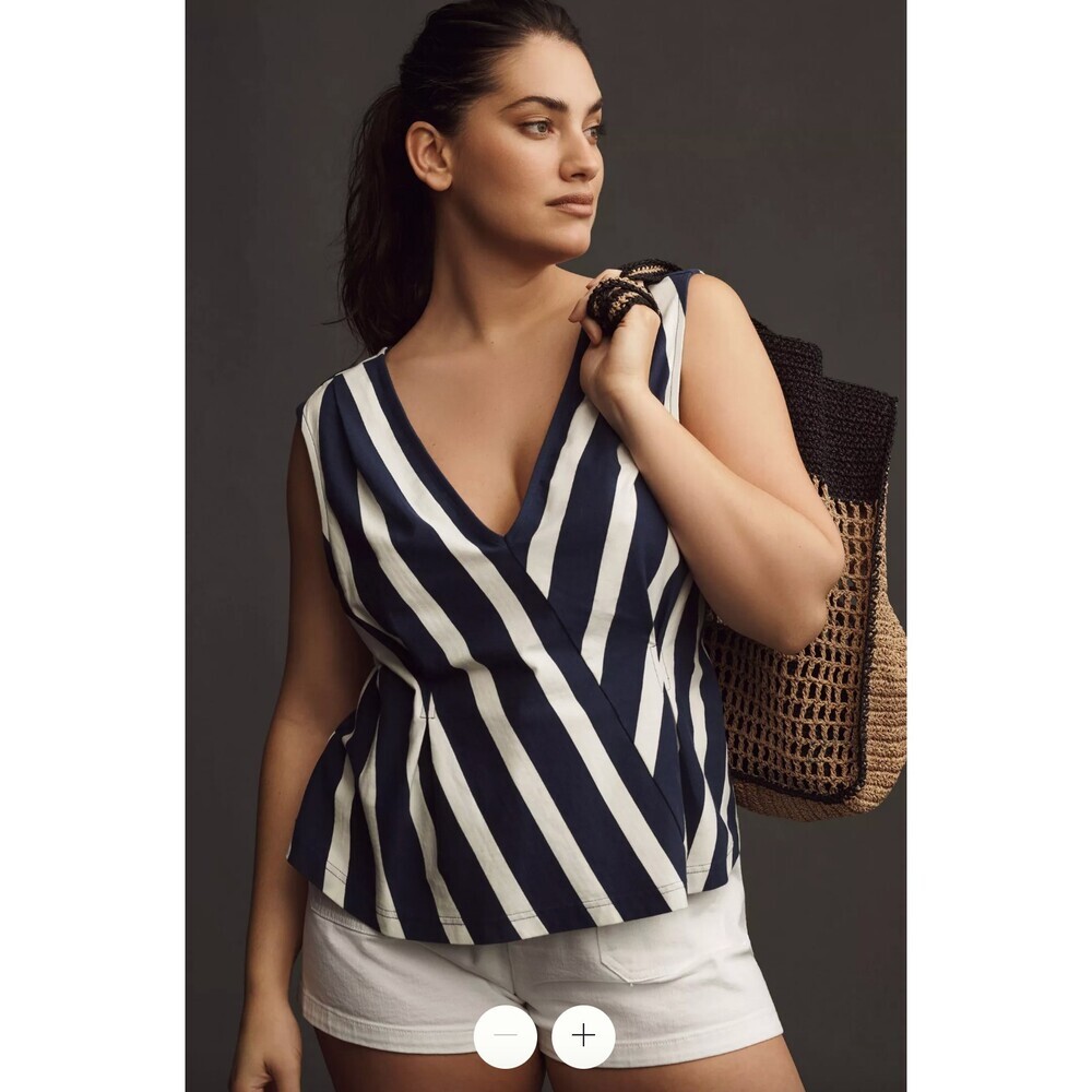 Anthropologie NWT Maeve Sleeveless V-Neck Corset Blue White Striped Size XL